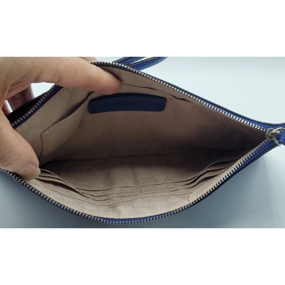 Michael Kors Jet Set Grommet Large Zip Clutch Wristlet Pebble Leather Sapphire - Picture 8 of 10